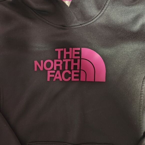 The North Face Womens Sz L Pullover Hooded Sweatshirt Hoodie Black Purple Logo - Picture 6 of 10